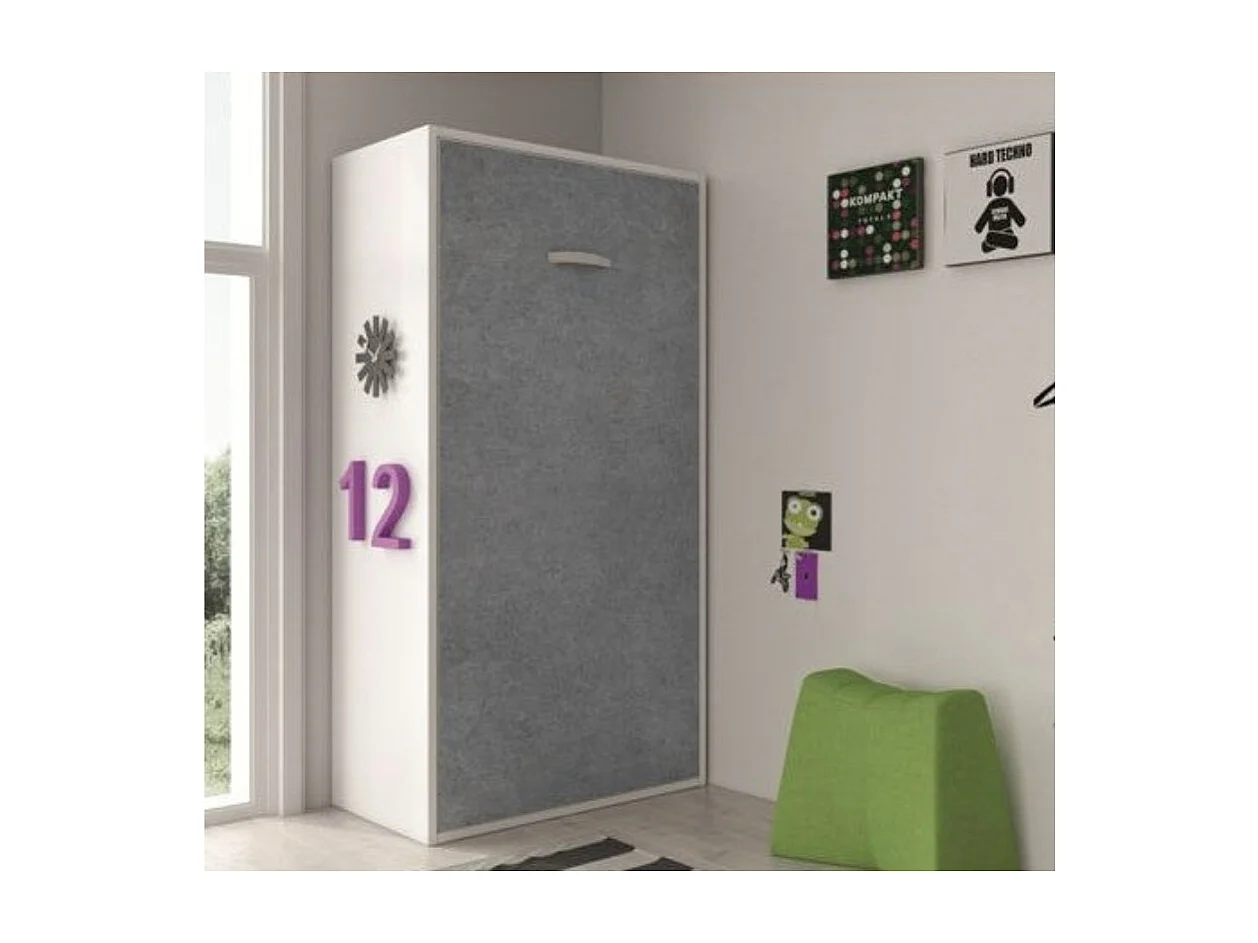 Lit superposé escamotable 2 couchages 90x190 Verkali-Façade Gris ciment