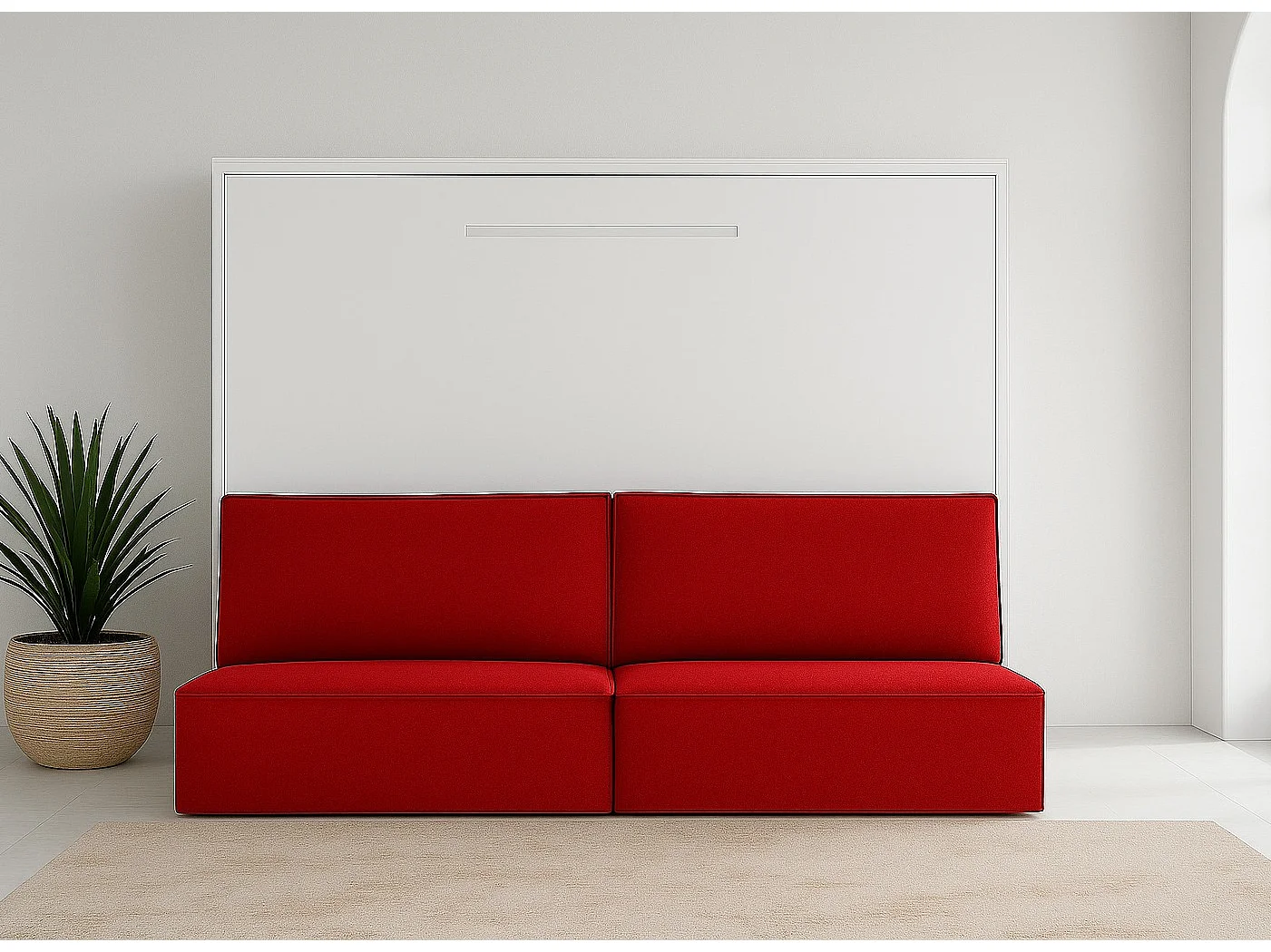 Lit escamotable horizontal avec banquette & coffres LOGIA-120x200-Canapé Marron-Structure Blanche