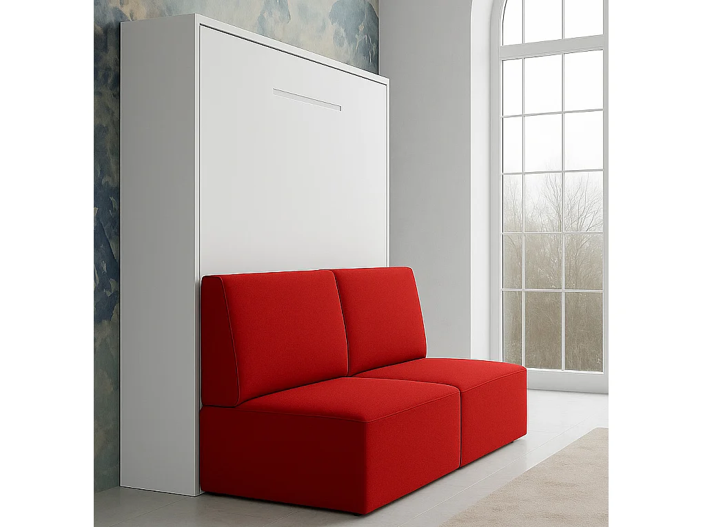 Lit escamotable horizontal avec banquette & coffres LOGIA-120x200-Canapé Marron-Structure Blanche