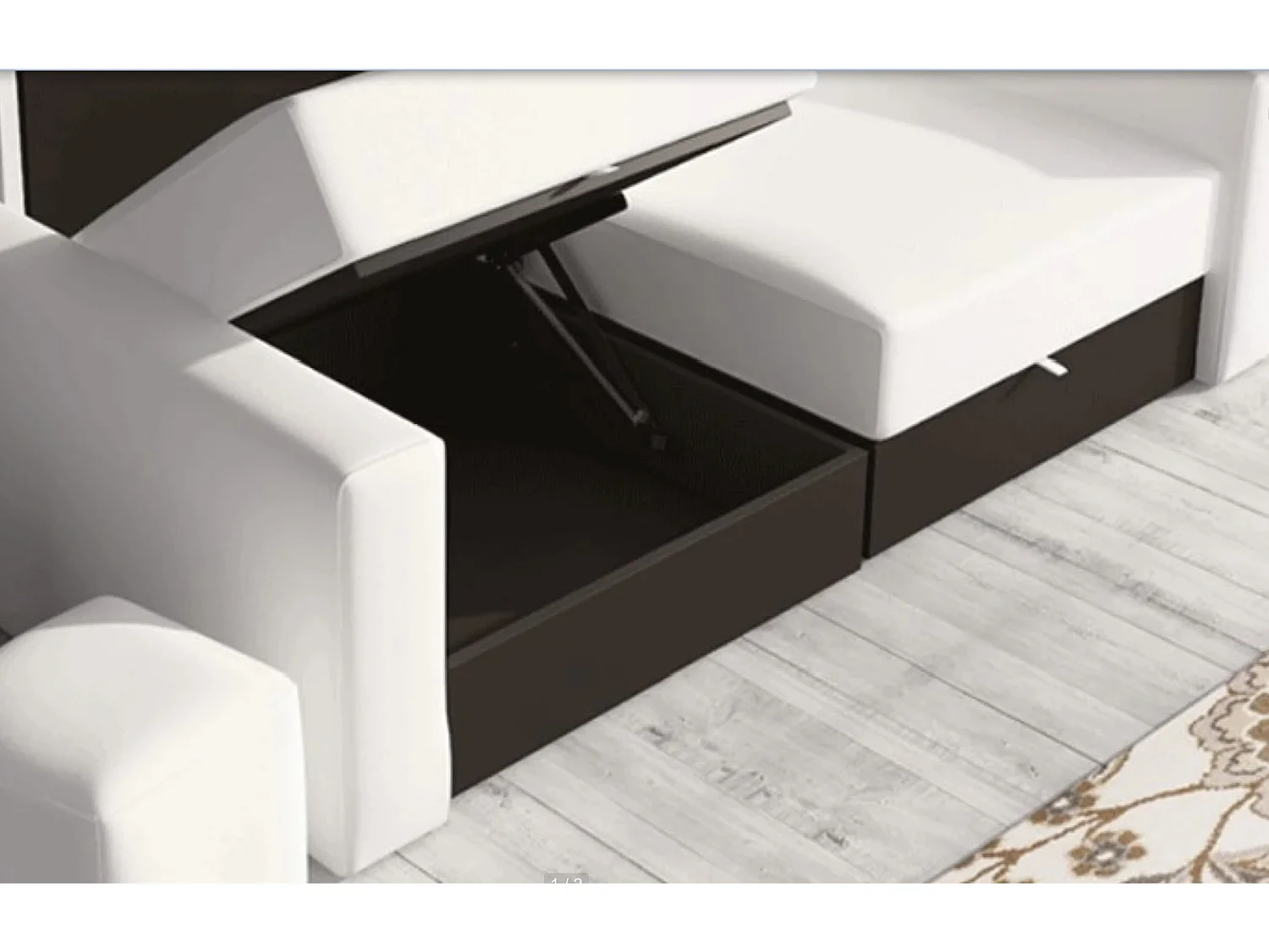 Lit escamotable horizontal avec banquette & coffres LOGIA-120x200-Canapé Marron-Structure Blanche