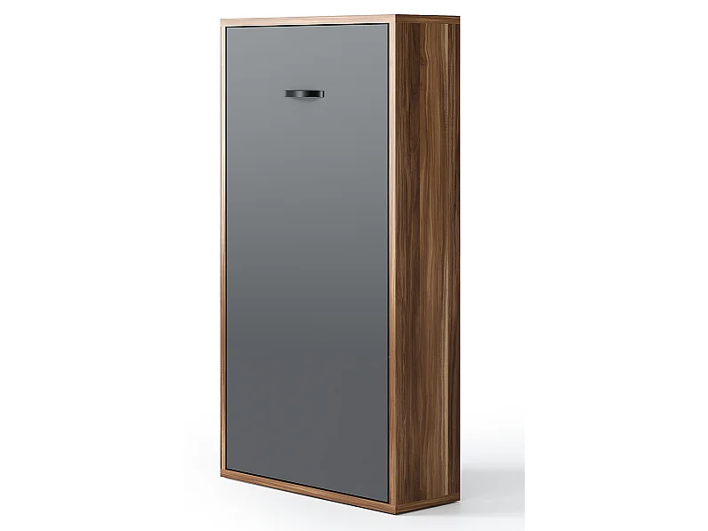 Lit escamotable vertical 90x190 Valka-Avec matelas-Cadre Noyer-Façade Anthracite