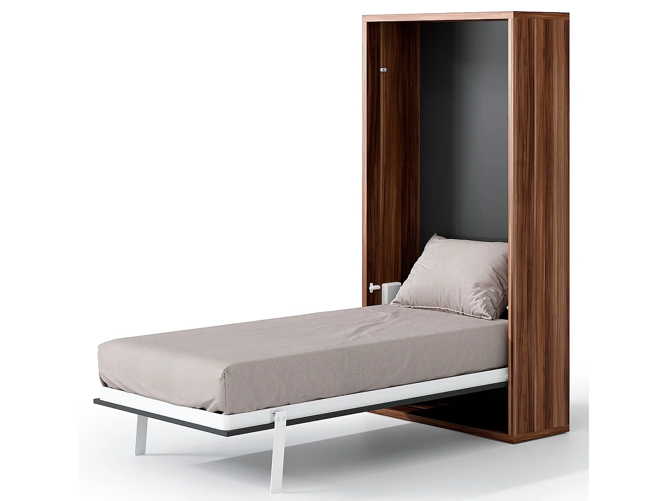 Lit escamotable vertical 90x190 Valka-Avec matelas-Cadre Noyer-Façade Anthracite