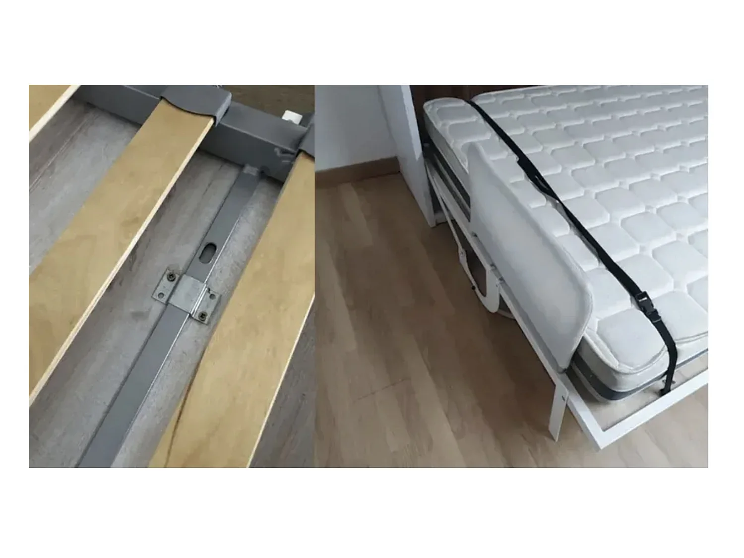 Lit escamotable horizontal MOLANE–Sommier à lattes 59cm-90x200-Cadre Blanc-Façade Anthracite
