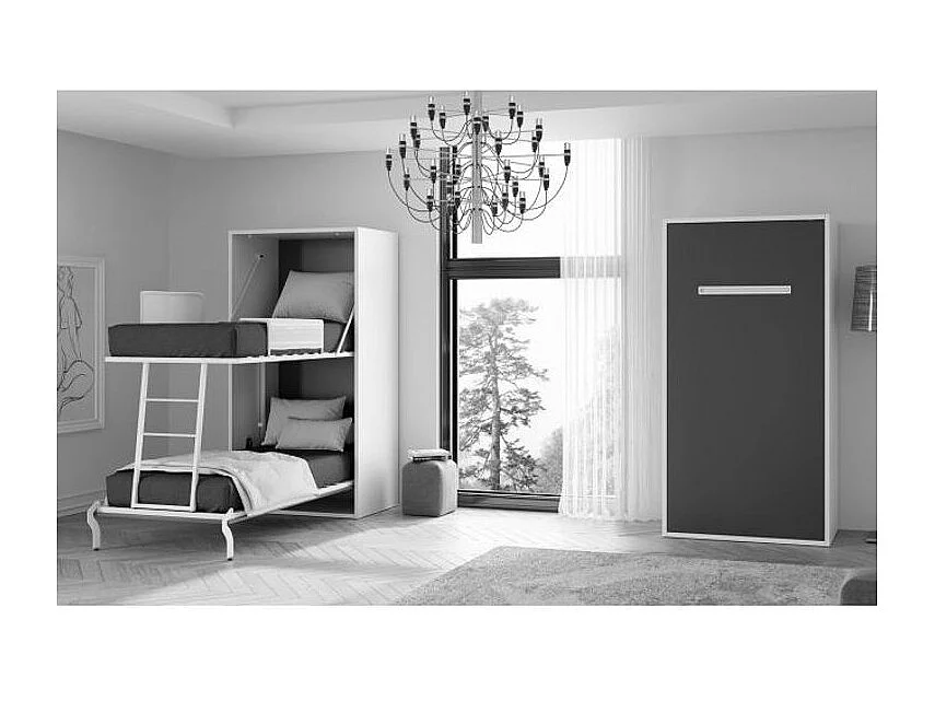 Lit superposé escamotable 2 couchages 90x190 Verkali-2 matelas-Façade Gris ciment