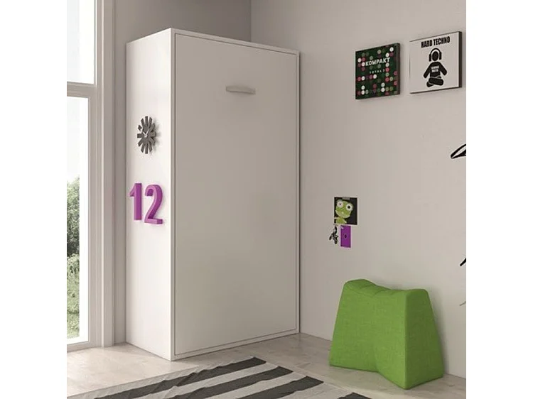 Lit superposé escamotable 2 couchages 90x190 Verkali-2 matelas-Façade Gris ciment