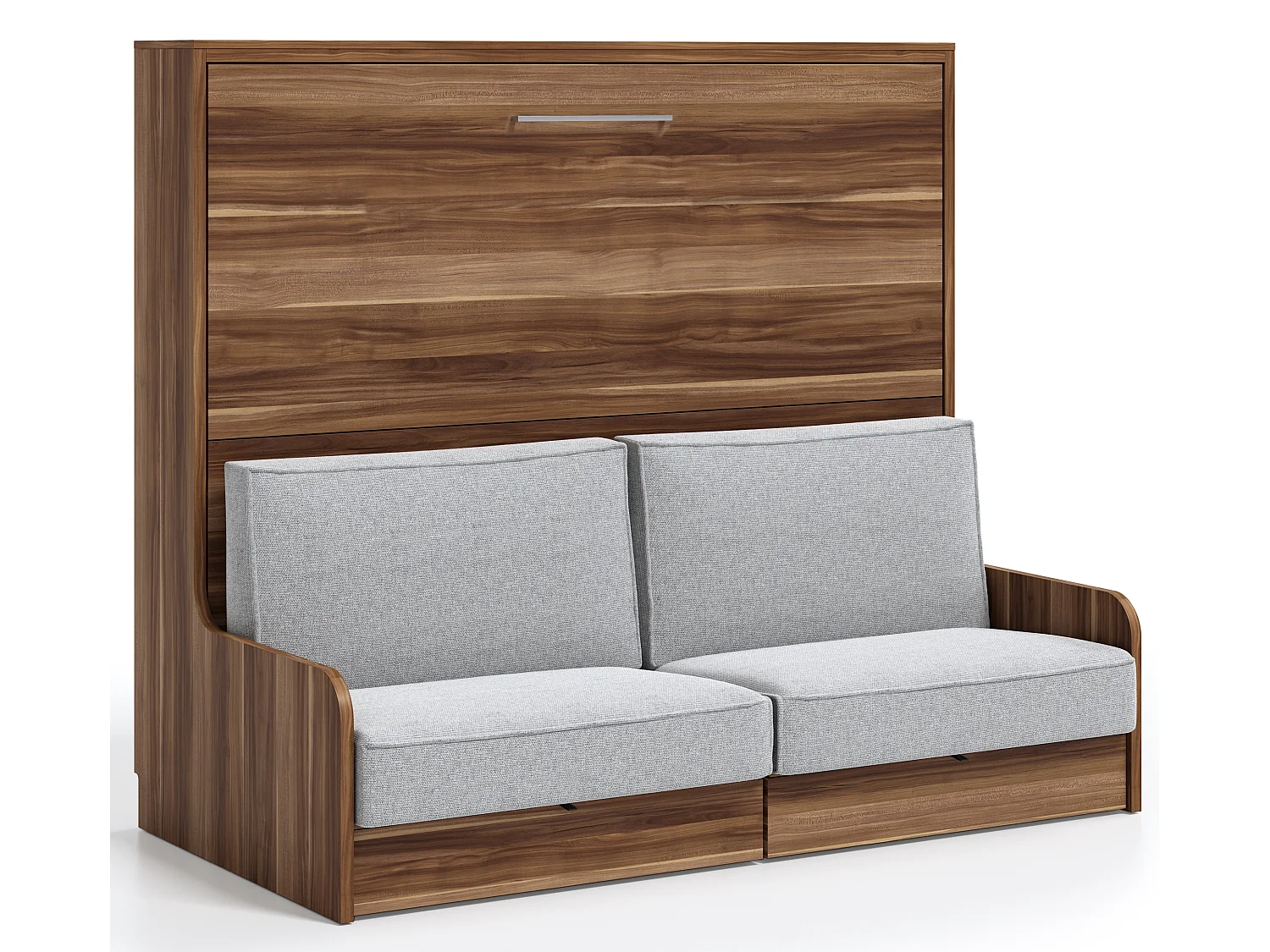 Cama abatible horizontal 140x180 con sofá Kalian-Con colchón-160x200 cm-Encofrado Nogal-Frente Nogal-Sofá Gris claro