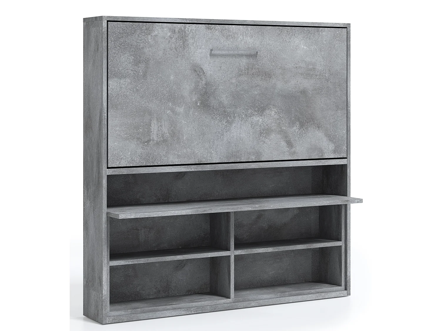 Lit escamotable horizontal 90x190 avec rangement et bureau Laura-Avec matelas-Cadre Noyer-Façade Noyer