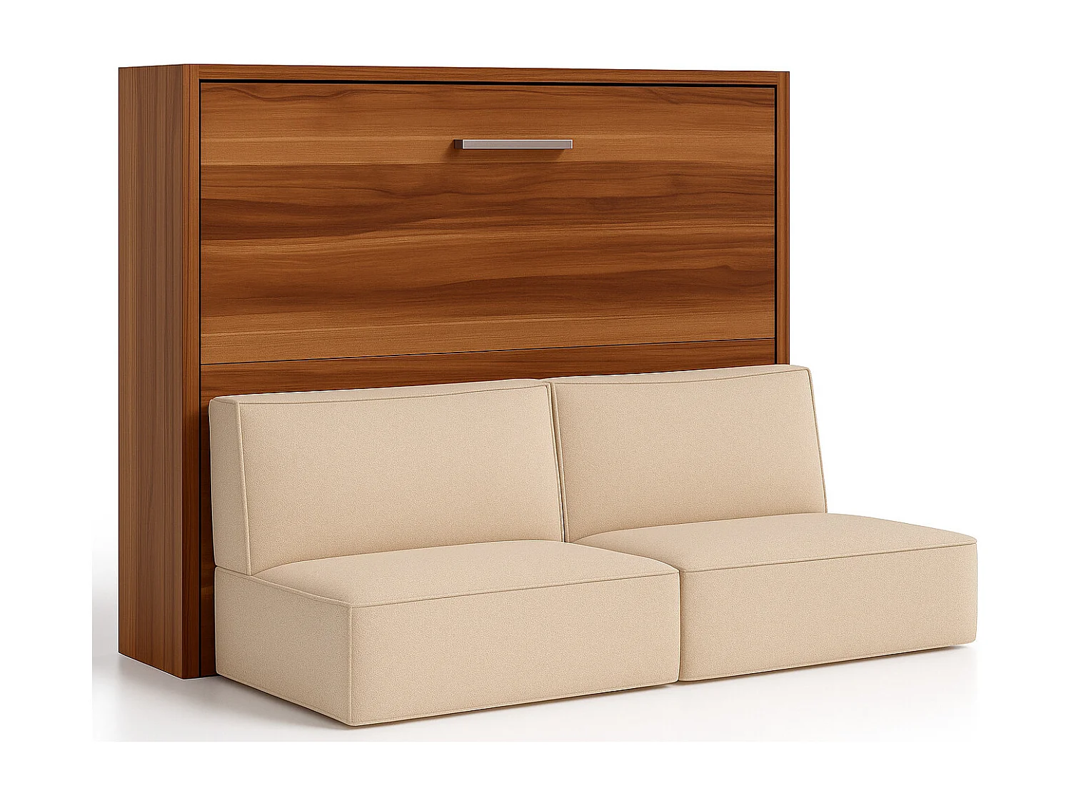 Cama abatible horizontal 140x200 cm roble gris vintage Valok-160x200 cm-Sofá Natural-Estructura y fachada Nogal