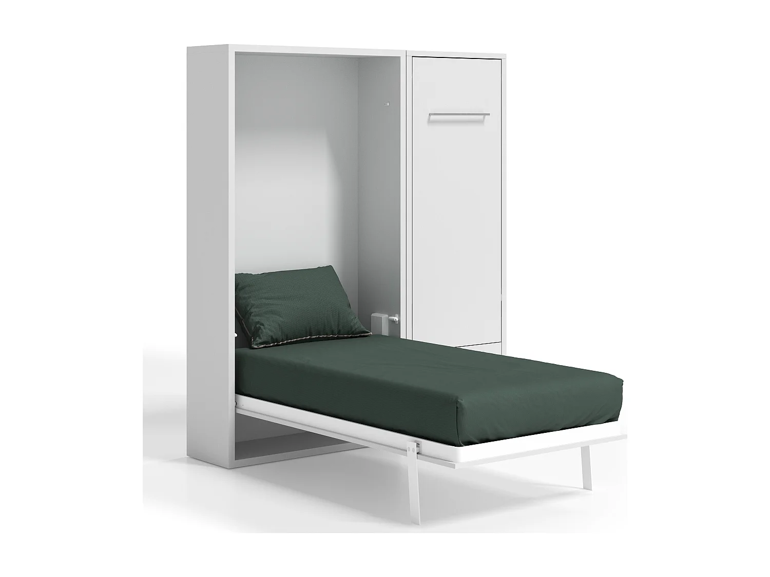 Lit escamotable vertical 120x190 avec armoire et bureau Kampo-Cadre Gris ciment-Façade Gris ciment