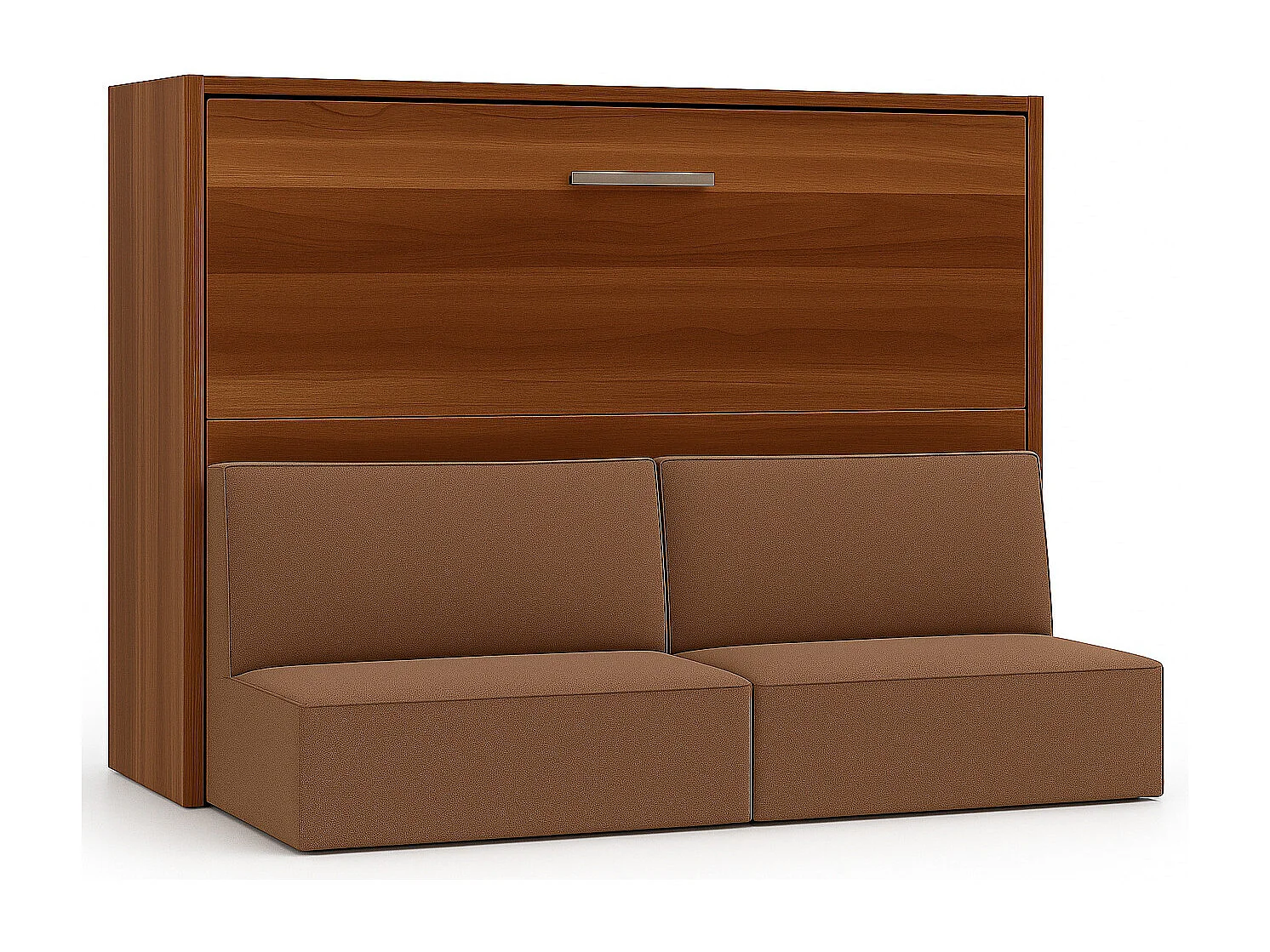 Lit escamotable horizontal avec banquette & coffres LOGIA-120x200-Canapé Camel-Structure Noyer