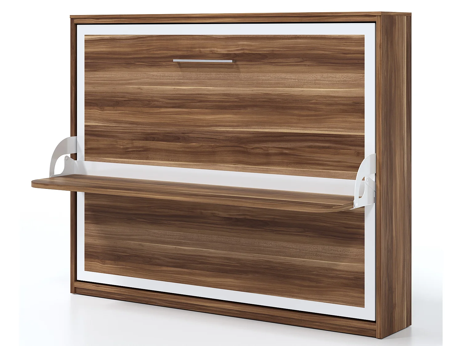 Lit escamotable horizontal 90x190 avec bureau Bona-Avec matelas-Cadre Ebene-Façade Ebène