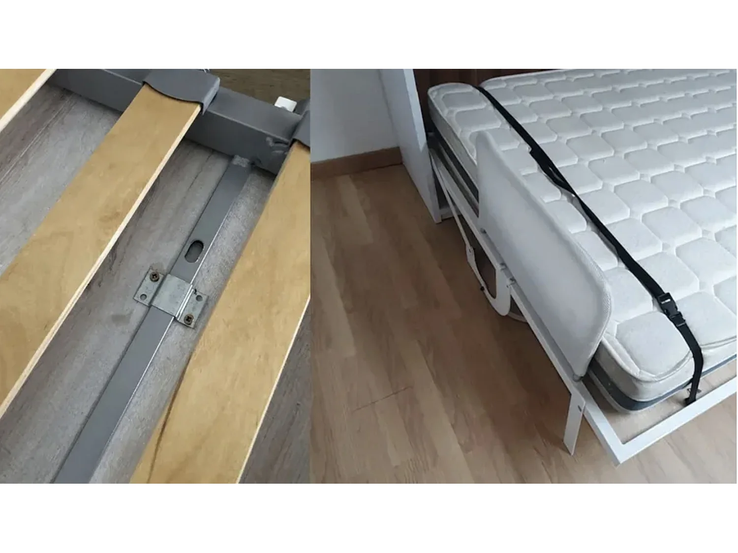 Verticaal opklapbed met boekenkast en hoekbank Markal 140x190-Bank Lichtgrijs-Structuur en gevel Okkernoot