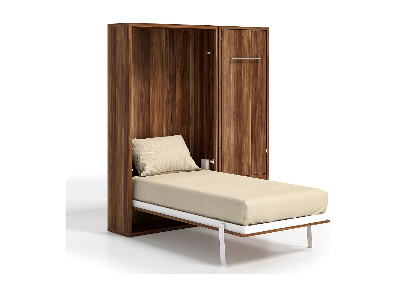 Cama abatible vertical 160x200 cm con armario y escritorio Kampo-Encofrado Nogal-Frente Nogal