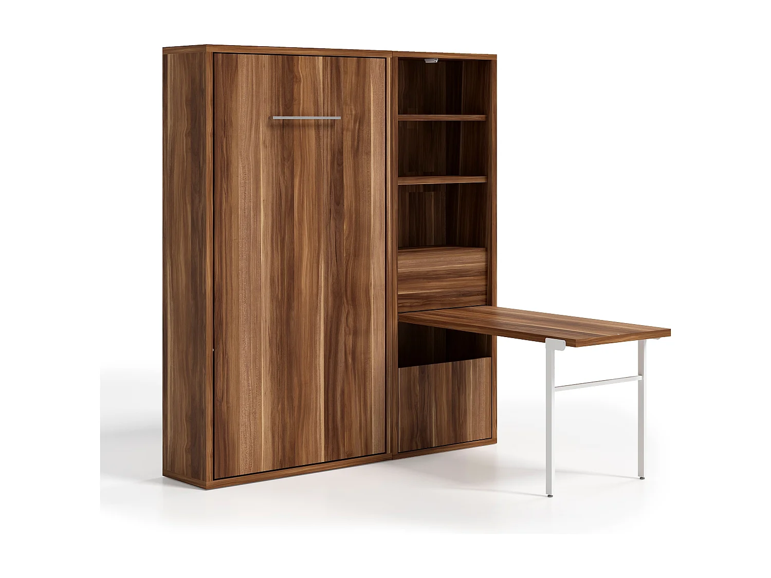 Cama abatible vertical 160x200 cm con armario y escritorio Kampo-Encofrado Nogal-Frente Nogal