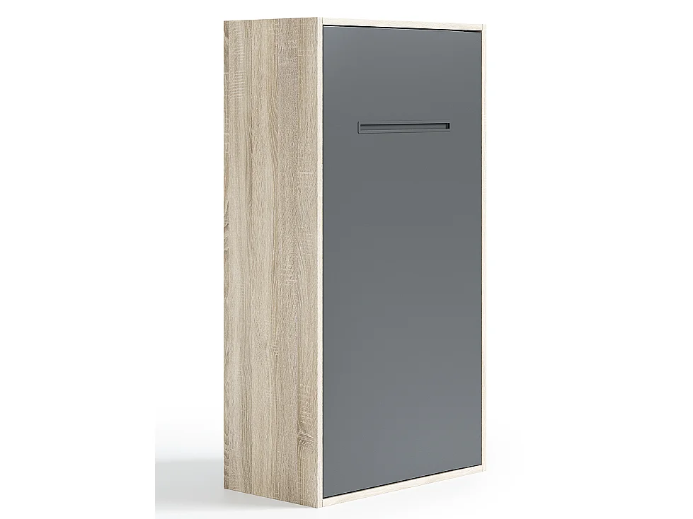 Lit escamotable superposé vertical 2 couchages 90x190 Liker-2 matelas-Cadre Gris ciment-Façade Gris ciment