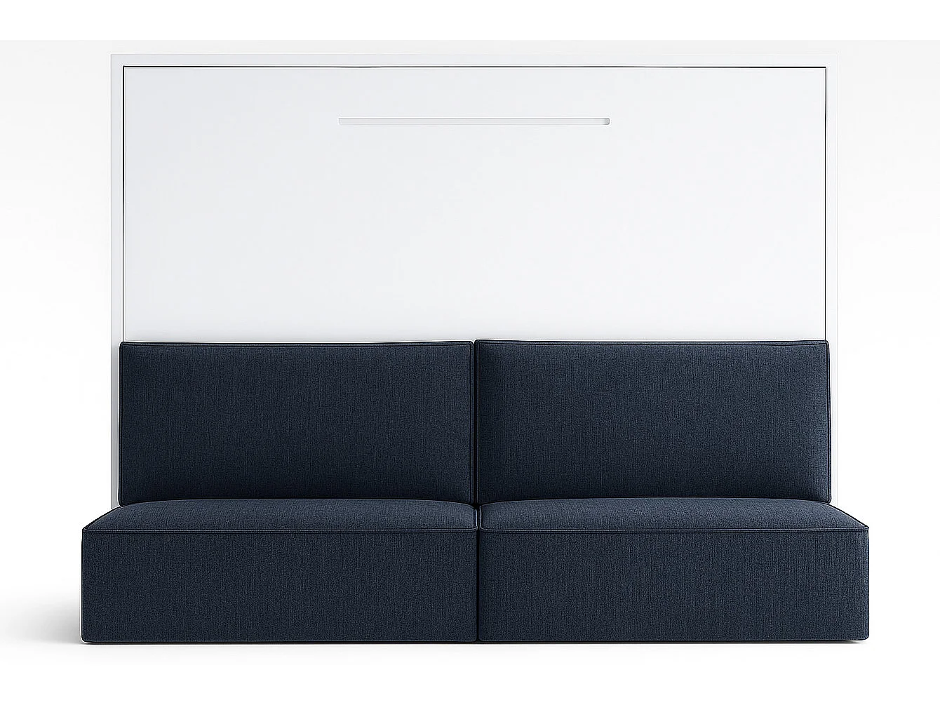 Lit escamotable horizontal LOGIA-160x200-Canapé Bleu marine-Structure Blanche-Version lit+canapé