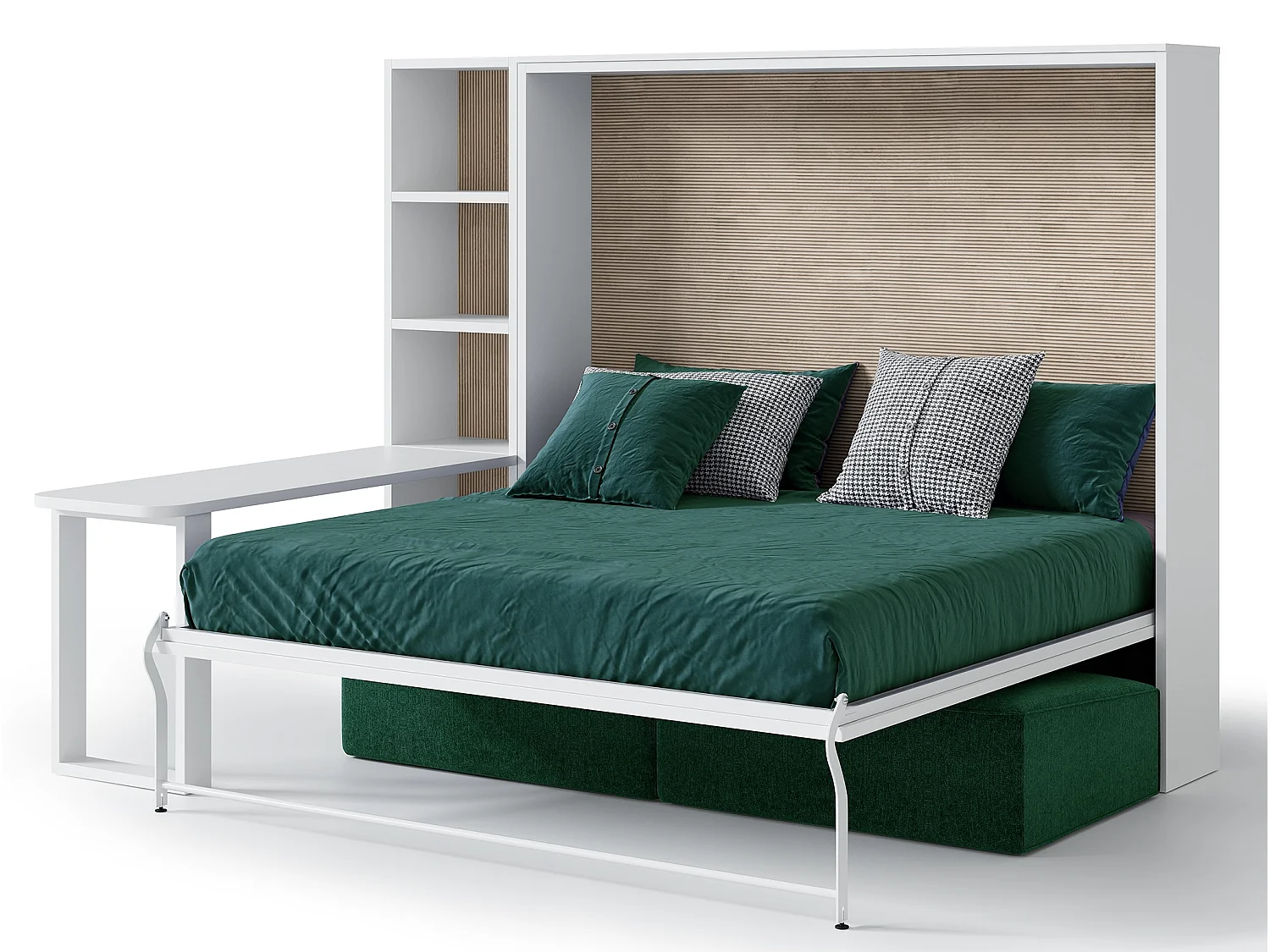 Lit escamotable horizontal 140x190 Prolok-Canapé Noir-Avec étagère-Structure Blanche