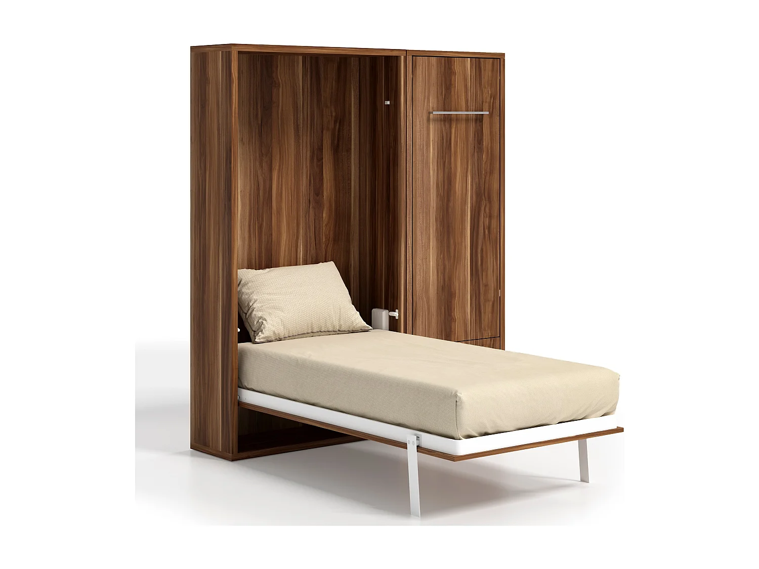 Cama abatible vertical 160x200 cm con armario y escritorio Kampo-Con colchón-Encofrado Nogal-Frente Nogal