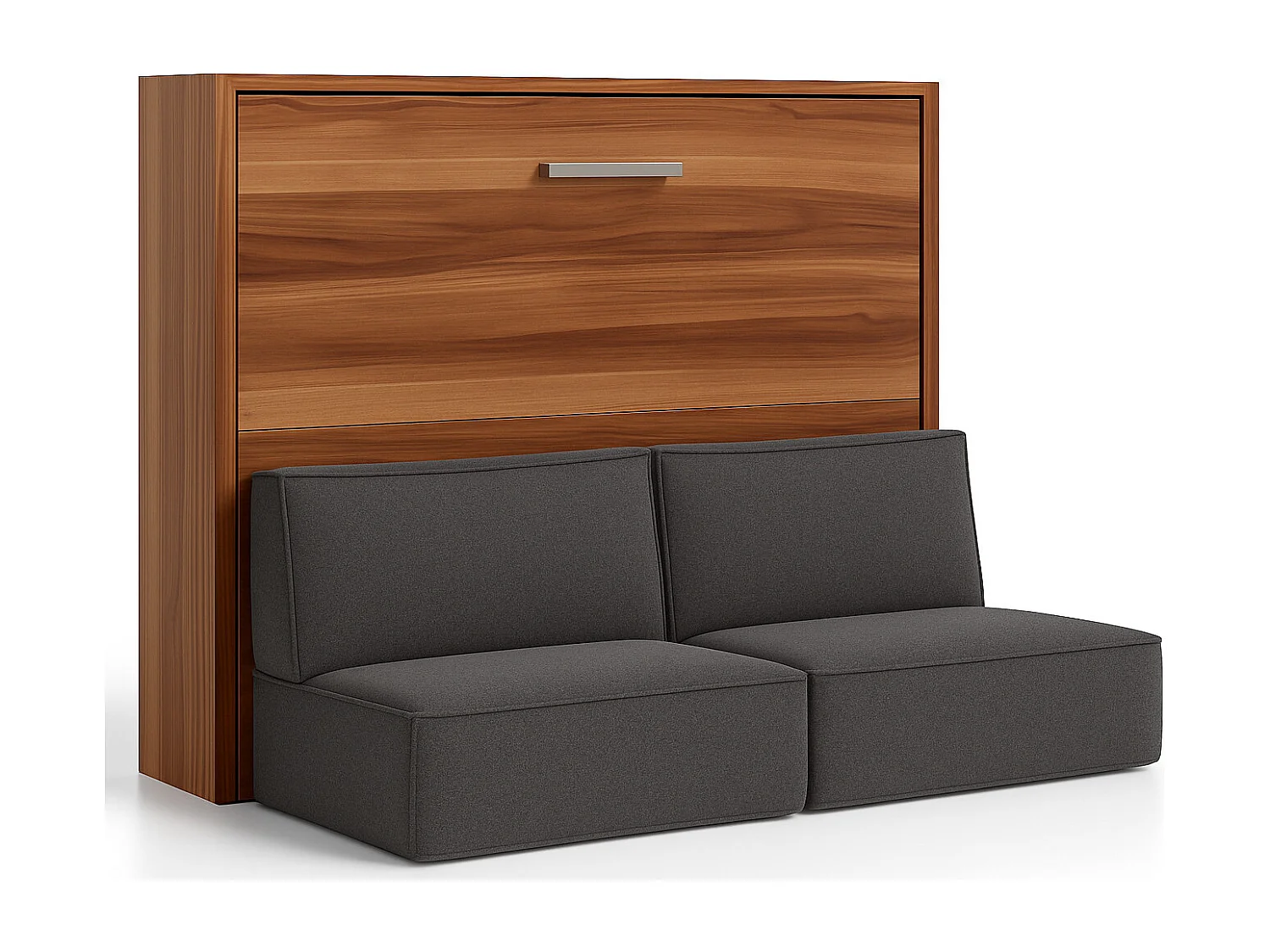 Lit escamotable horizontal avec banquette & coffres LOGIA-140x190-Canapé Gris foncé-Structure Noyer