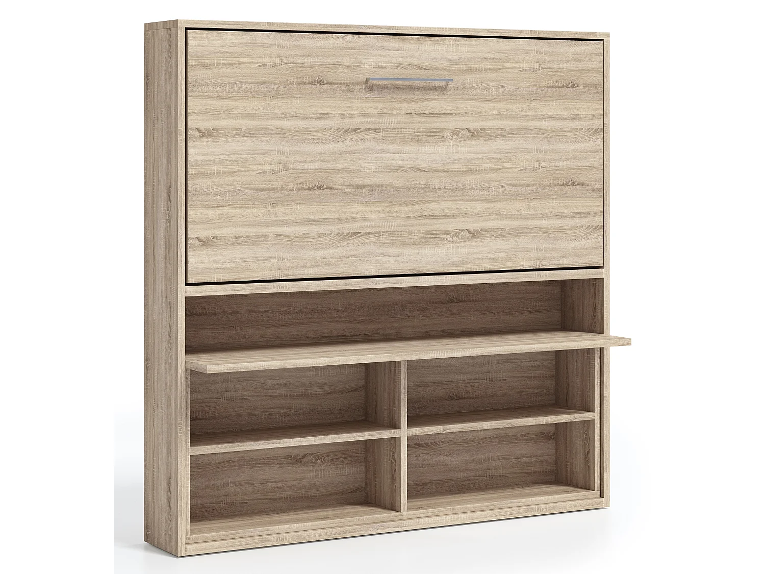 Lit escamotable horizontal 90x180 avec rangement et bureau Laura-Cadre Blanc-Façade Blanche