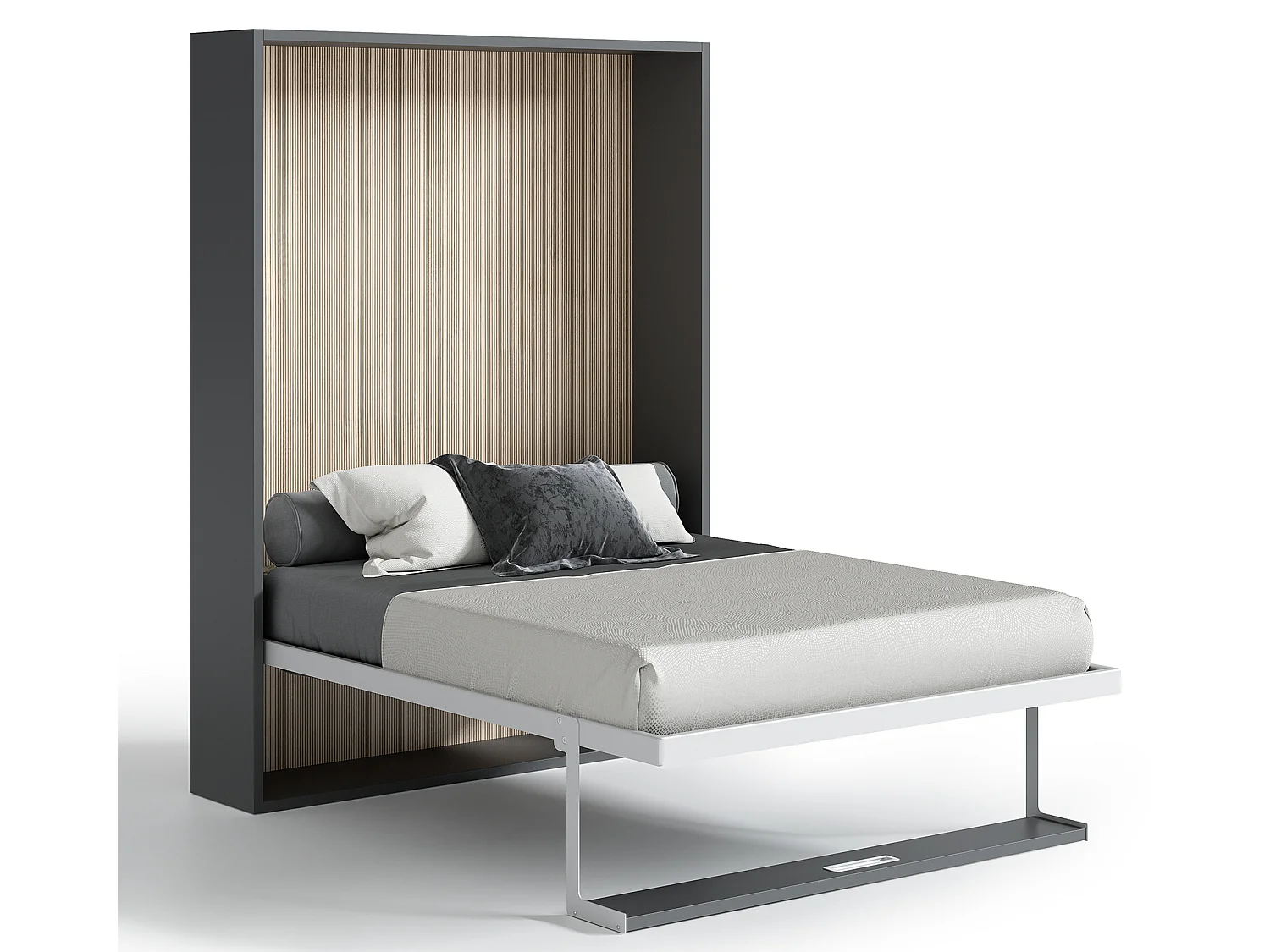 Lit escamotable vertical 140x190 avec étagère Habitat-Avec matelas-Cadre Chêne clair-Façade Chêne clair