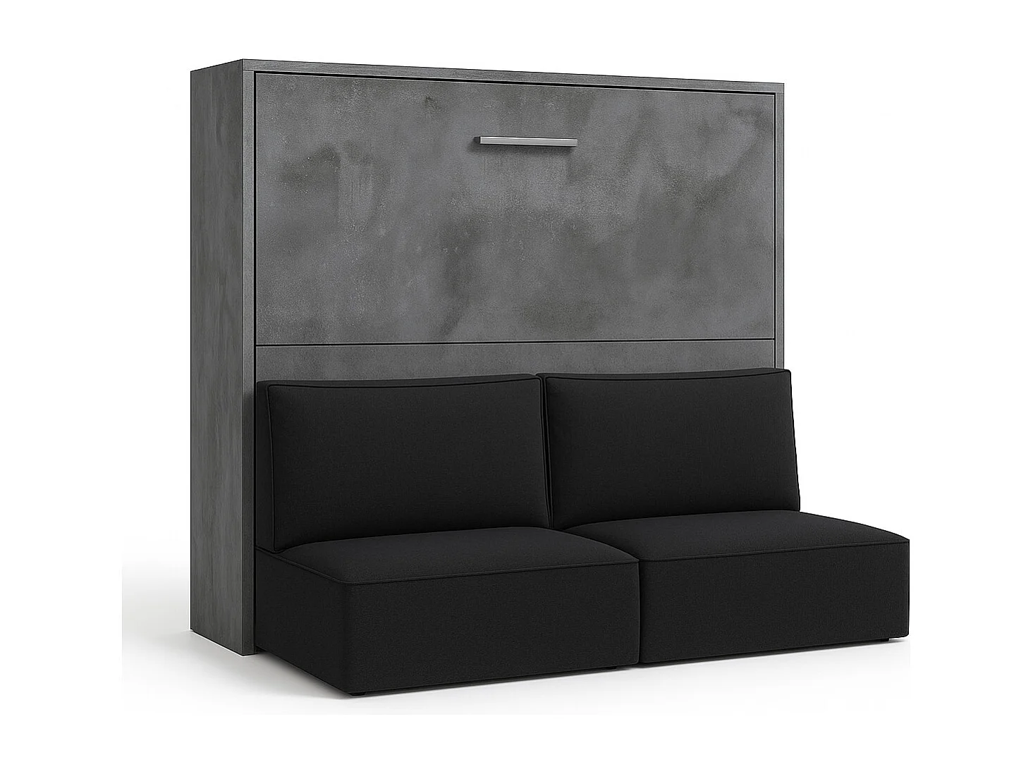 Lit escamotable horizontal LOGIA-140x200-Canapé Gris foncé-Structure Gris ciment-Version lit+canapé
