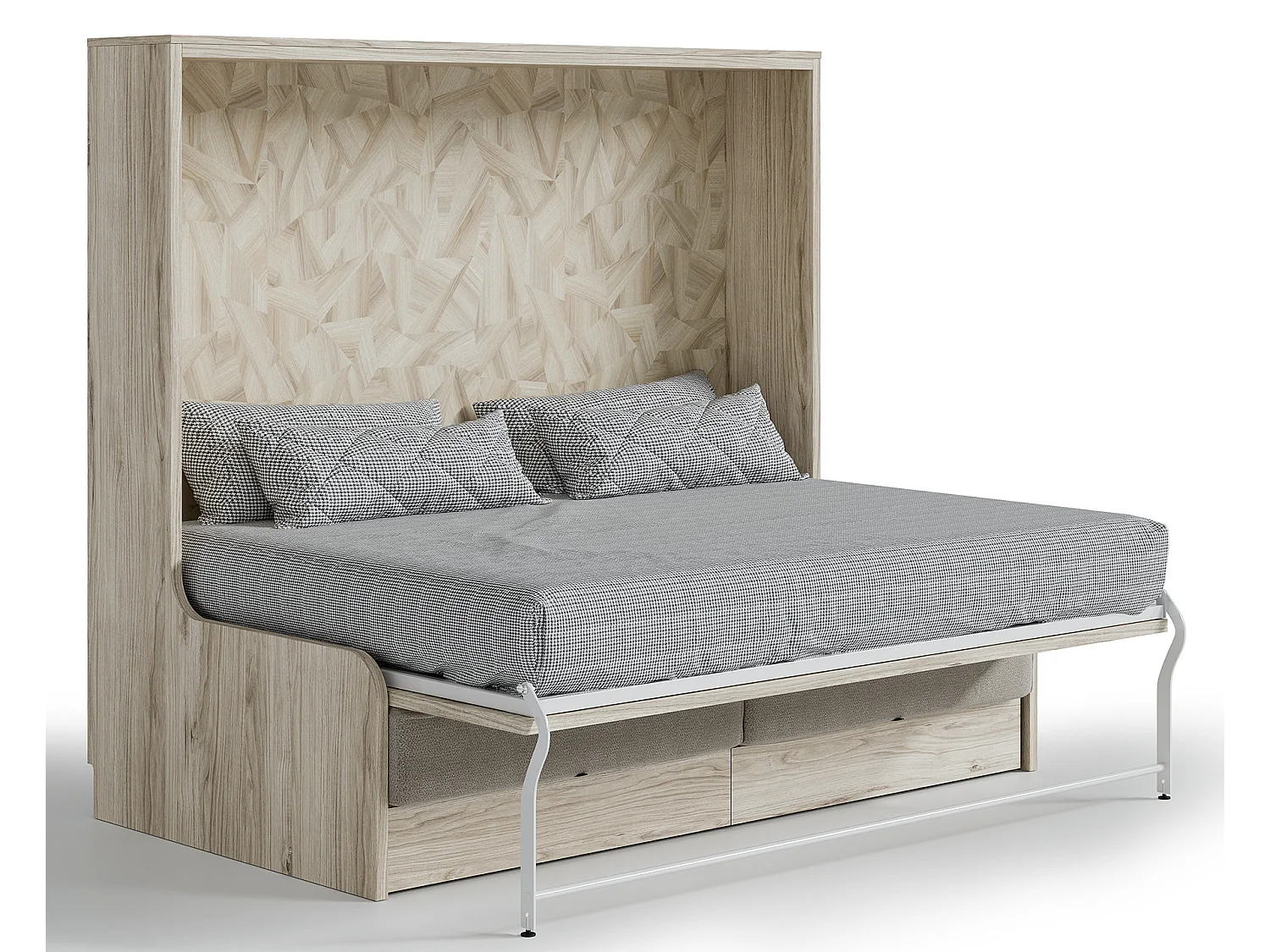 Lit escamotable autoporteur horizontal avec banquette et coffre de rangement KALIAN-120x190-Cadre Cambrian-Façade Cambrian-Canapé Gris clair