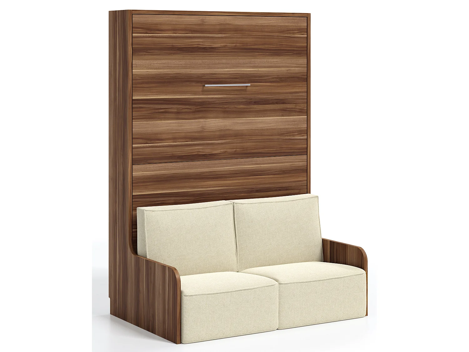 Lit escamotable vertical Kora 140x190-Cadre Noyer-Façade Noyer-Canapé Beige