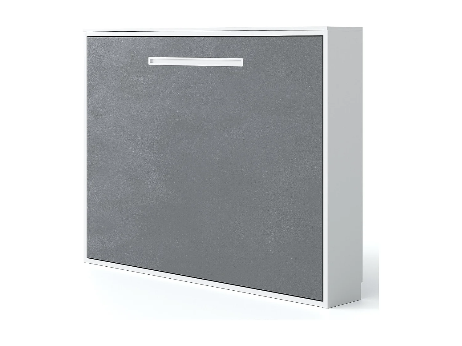 Lit escamotable horizontal 90x200 Molane-Avec matelas-Cadre Blanc-Façade Anthracite