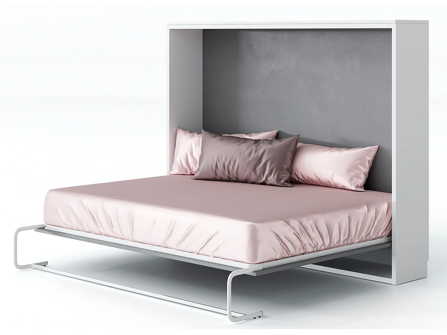 Lit escamotable horizontal 90x200 Molane-Avec matelas-Cadre Blanc-Façade Anthracite