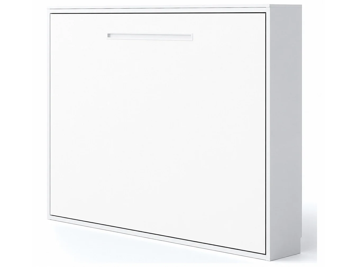 Lit escamotable horizontal MOLANE–Sommier à lattes 59cm-Avec matelas-90x200-Cadre Blanc-Façade Anthracite