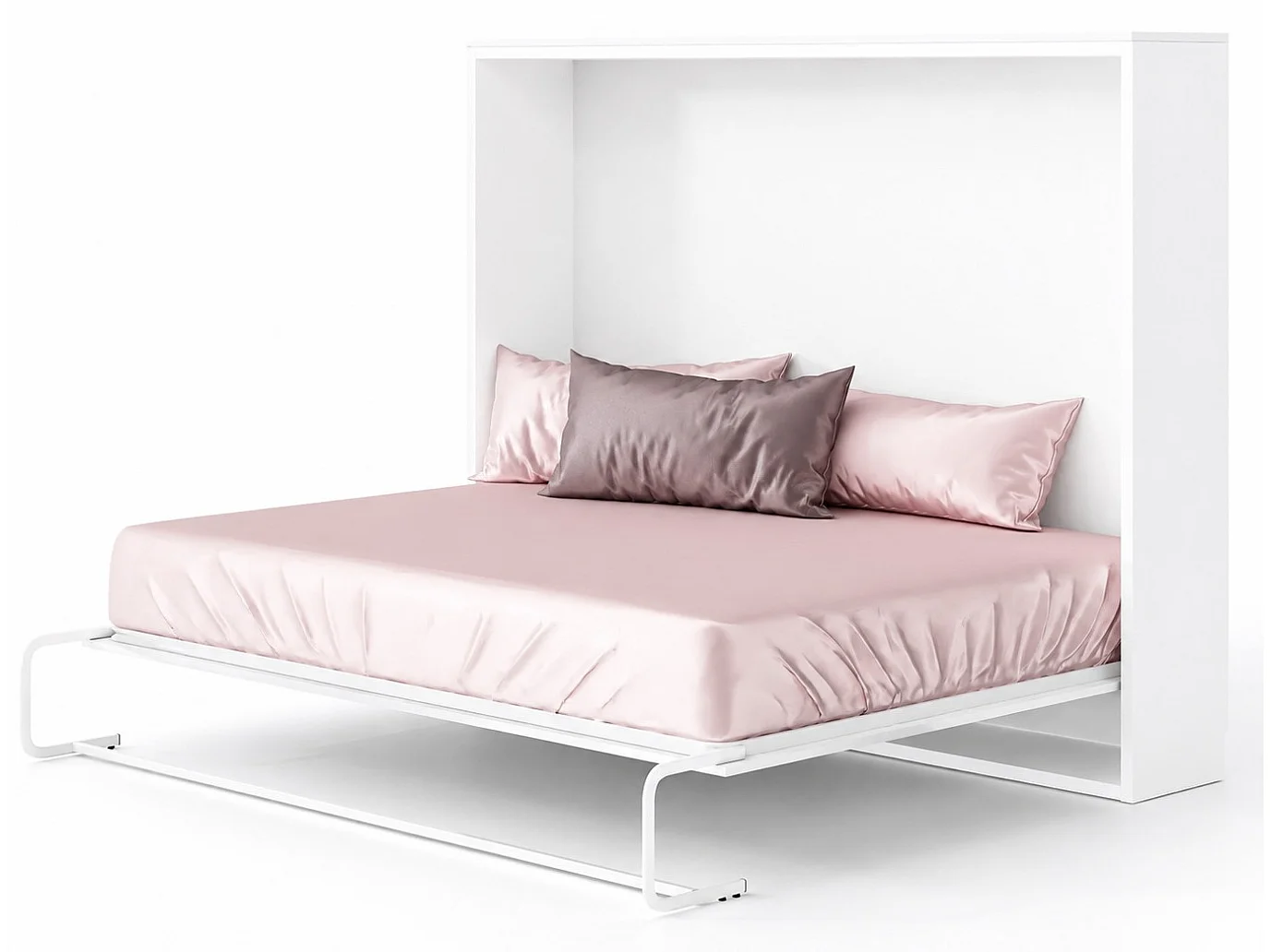 Lit escamotable horizontal MOLANE–Sommier à lattes 59cm-Avec matelas-90x200-Cadre Blanc-Façade Anthracite