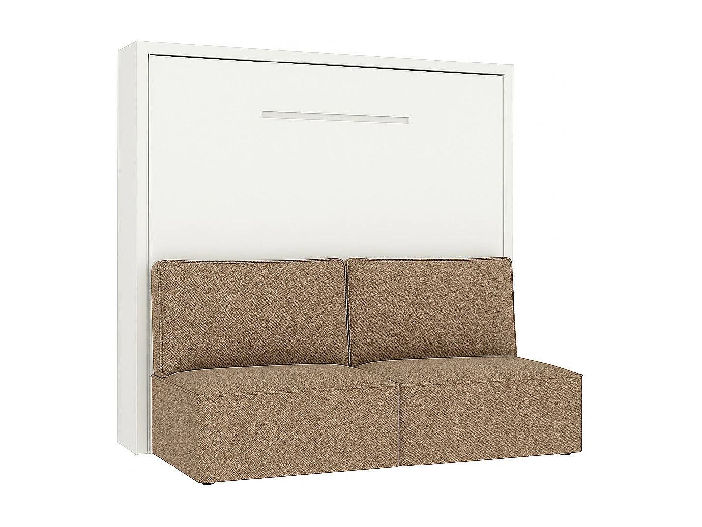 Cama abatible horizontal con banqueta LOGIA-120x200 cm-Sofá Marrón-Estructura y fachada Blanche-Versión cama+sofá