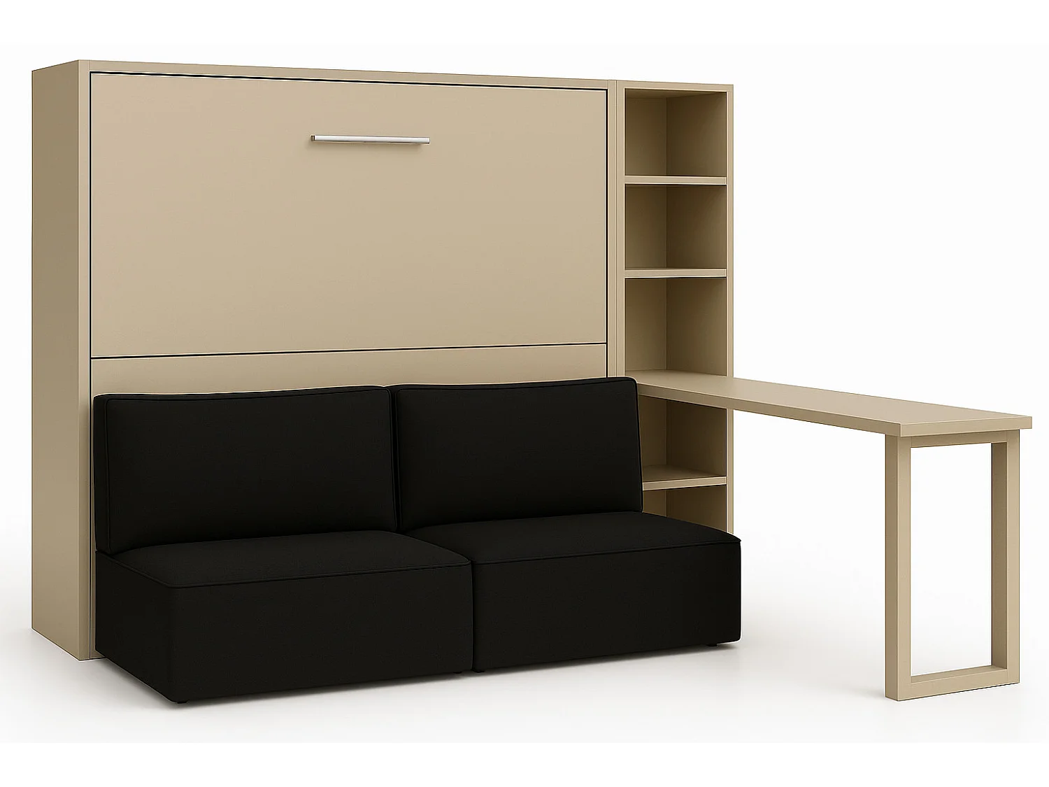 Lit escamotable horizontal LOGIA-140x200-Canapé Noir-Structure Vison-Version lit+canapé+étagère+bureau