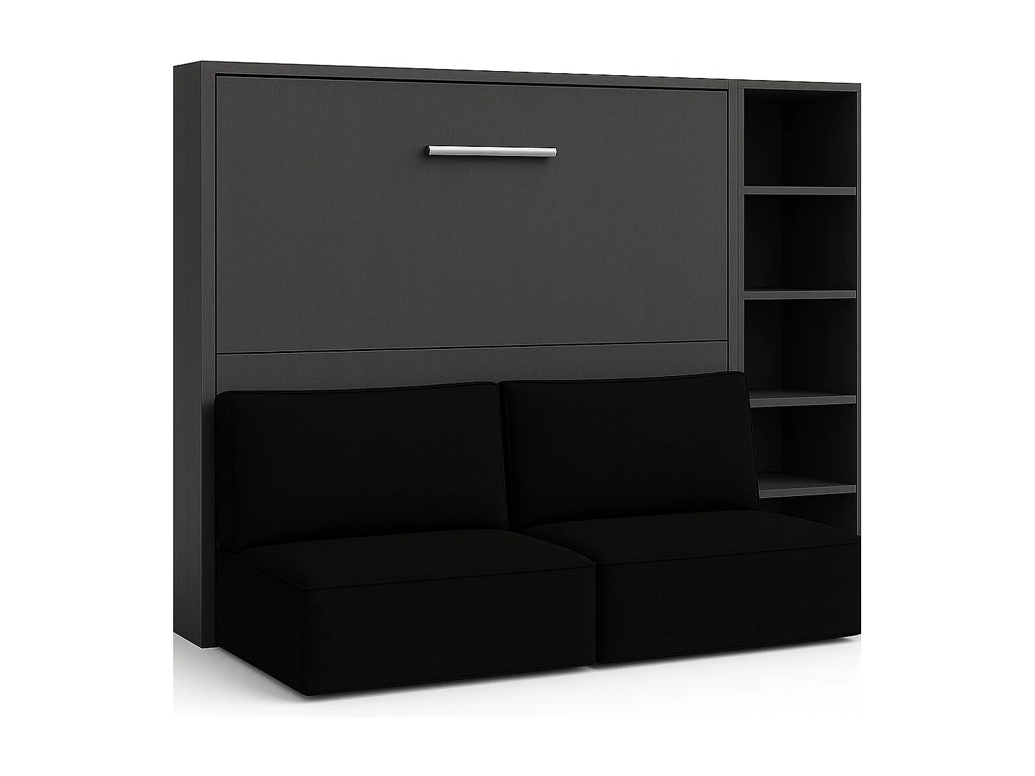 Lit escamotable horizontal LOGIA-140x190-Canapé Noir-Structure Anthracite-Version lit+canapé+étagère