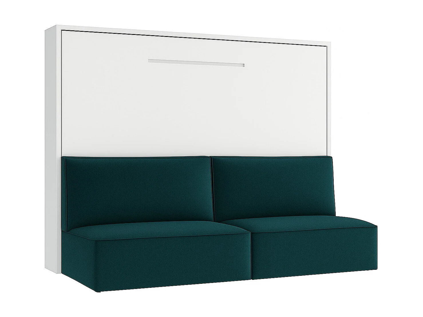 Lit escamotable horizontal avec banquette & coffres LOGIA-140x190-Canapé Bleu canard-Structure Blanche