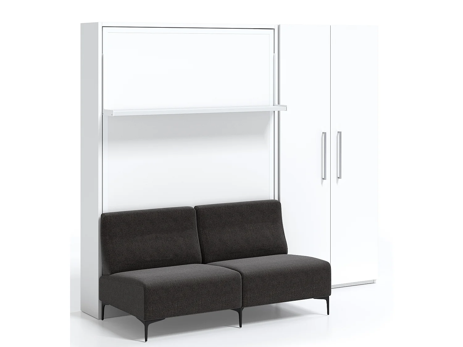 Cama abatible vertical con sofá y armario Marko 160x200-Sofá Gris claro-Estructura y fachada Roble claro