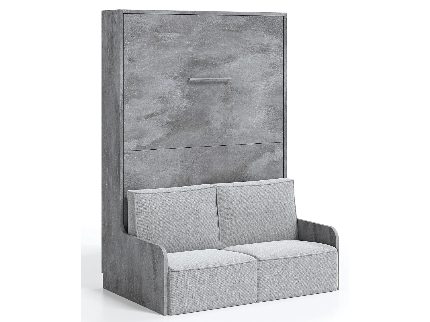 Lit escamotable vertical Kora 140x190-Avec matelas-Cadre Gris ciment-Façade Gris ciment-Canapé Gris clair