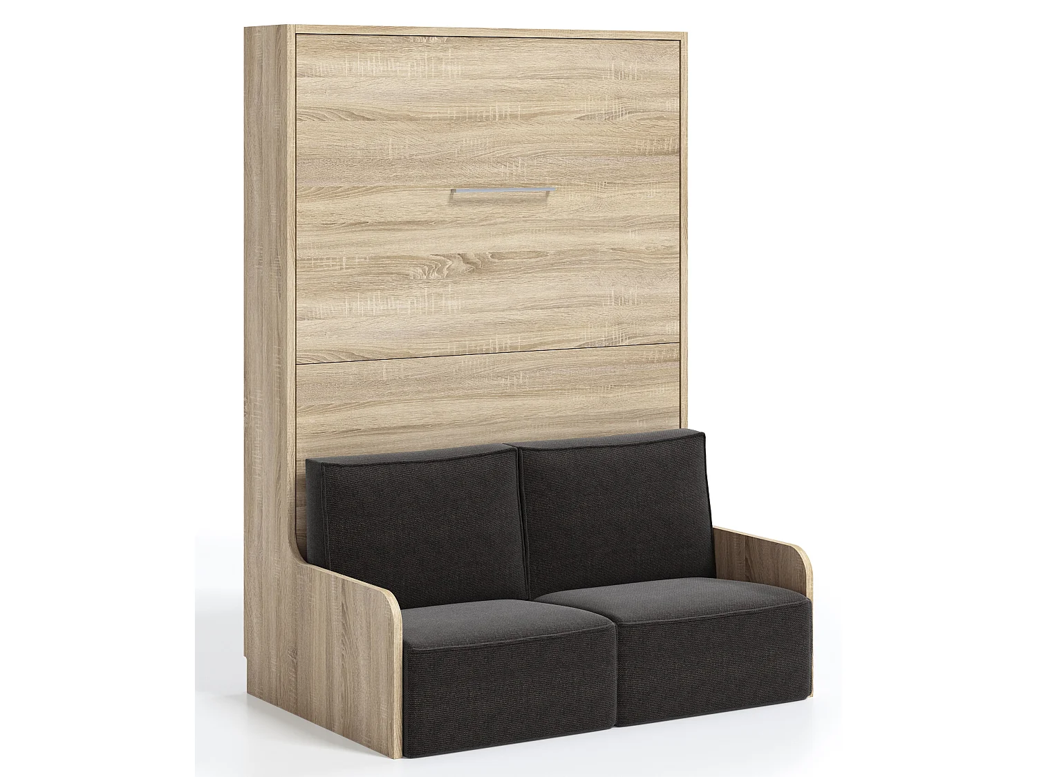 Lit escamotable vertical Kora 140x190-Avec matelas-Cadre Gris ciment-Façade Gris ciment-Canapé Gris clair