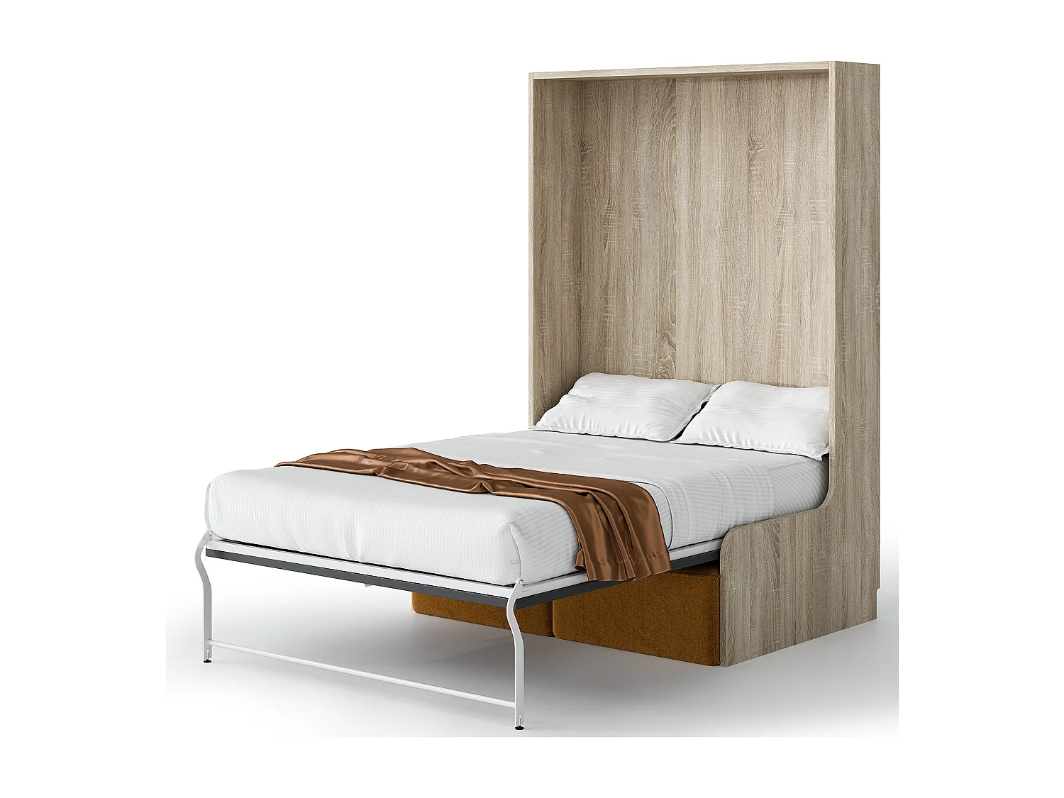 Lit escamotable vertical Kora 140x190-Avec matelas-Cadre Gris ciment-Façade Gris ciment-Canapé Gris clair