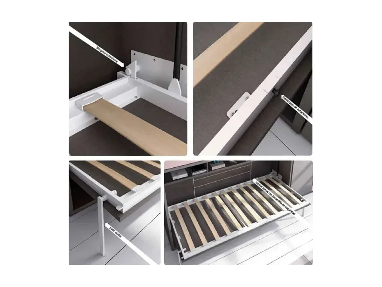 Lit escamotable vertical Kora 140x190-Avec matelas-Cadre Gris ciment-Façade Gris ciment-Canapé Gris clair