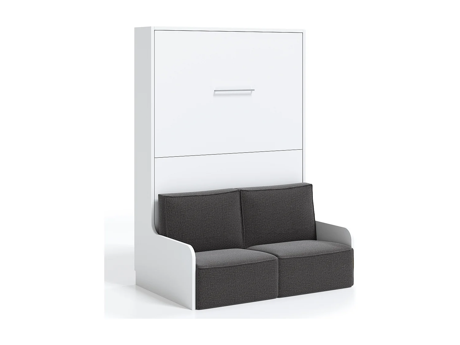 Lit escamotable vertical Kora 140x190-Avec matelas-Cadre Gris ciment-Façade Gris ciment-Canapé Gris clair