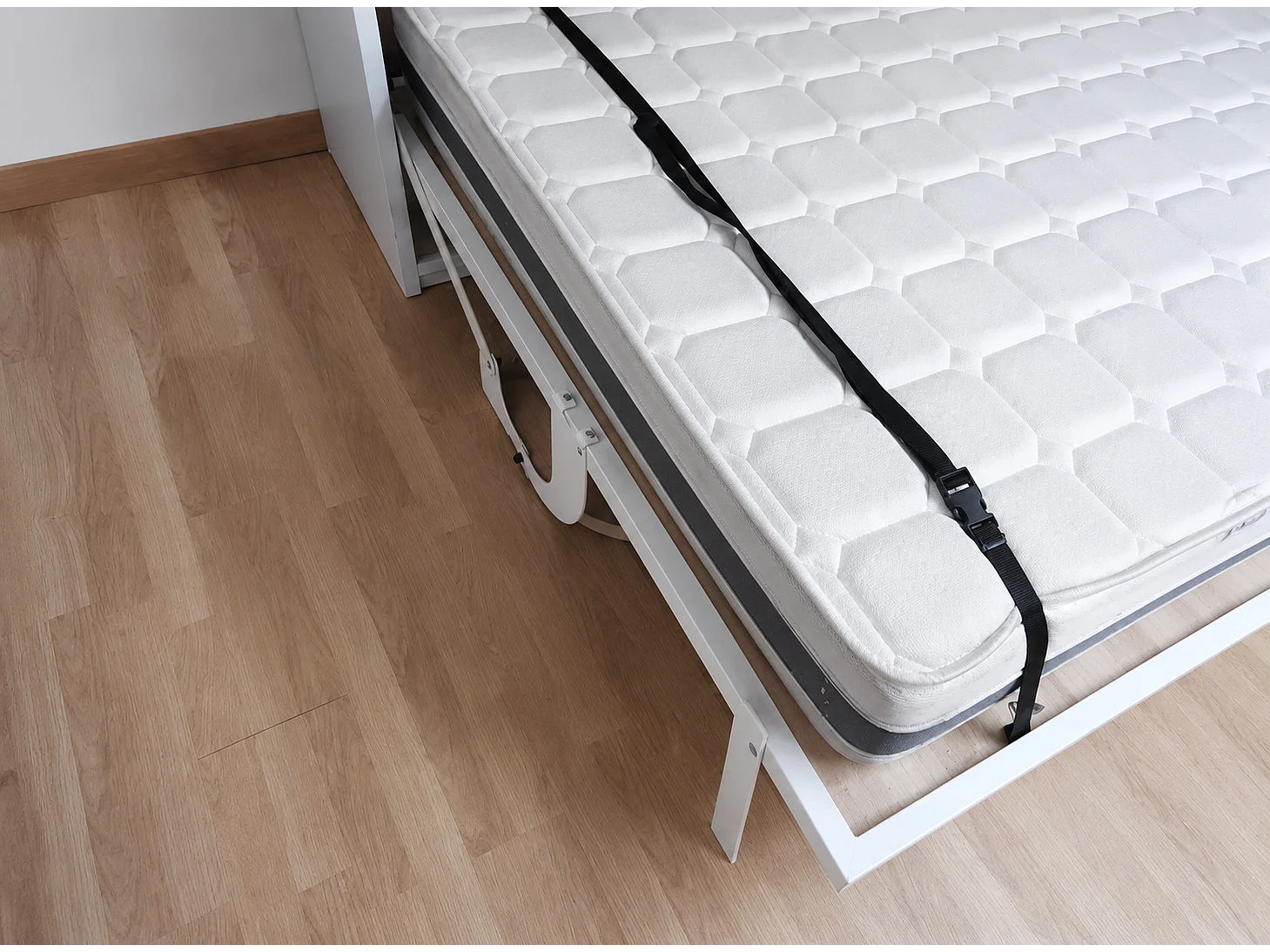 Cama abatible horizontal 140x190 con escritorio y armario de 4 puertas Spako Gama Alta-Blanco-Con colchón-140x190 cm-Profundidad 34.5cm