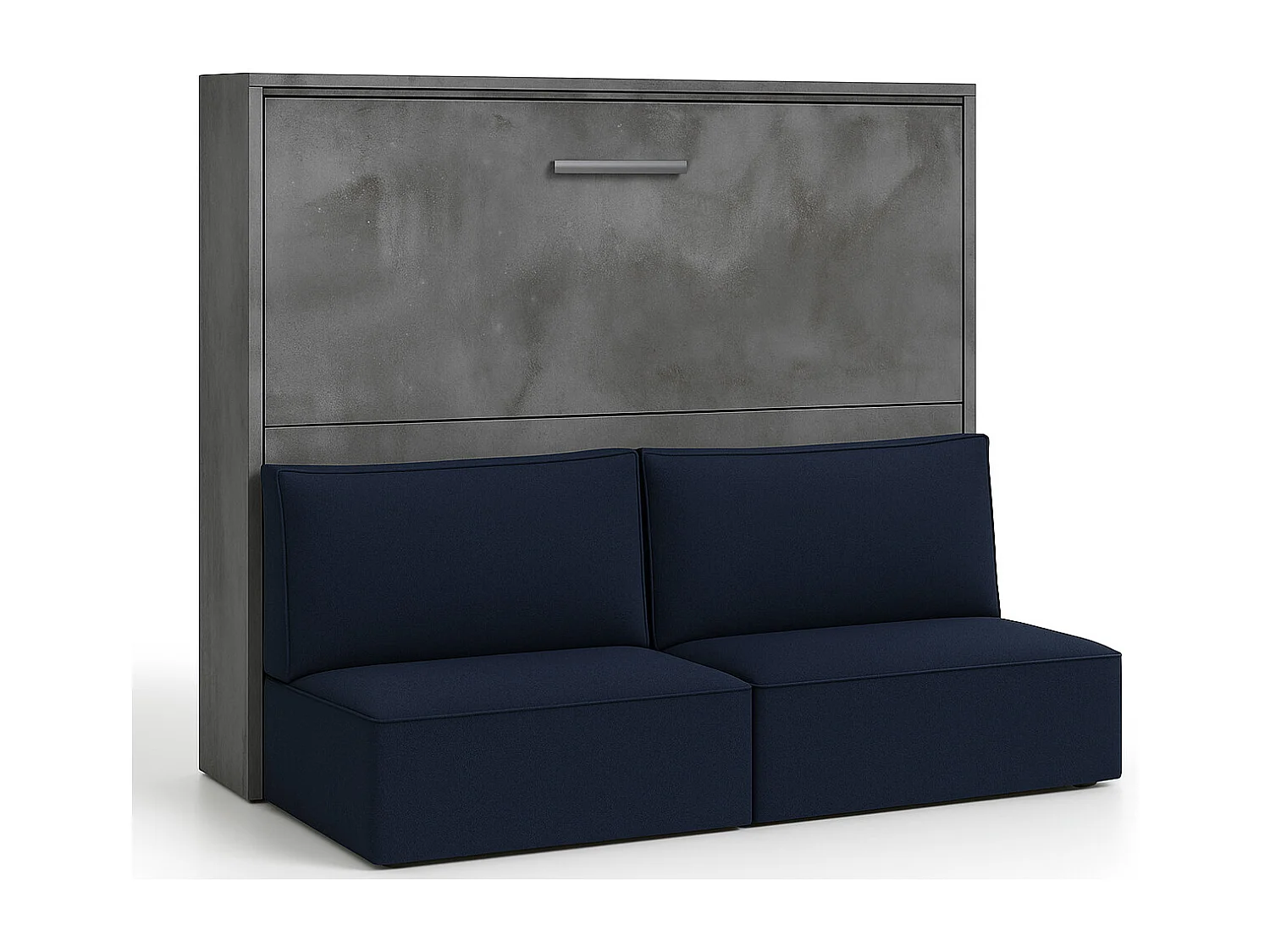Lit escamotable horizontal LOGIA-120x200-Canapé Bleu marine-Structure Gris ciment-Version lit+canapé