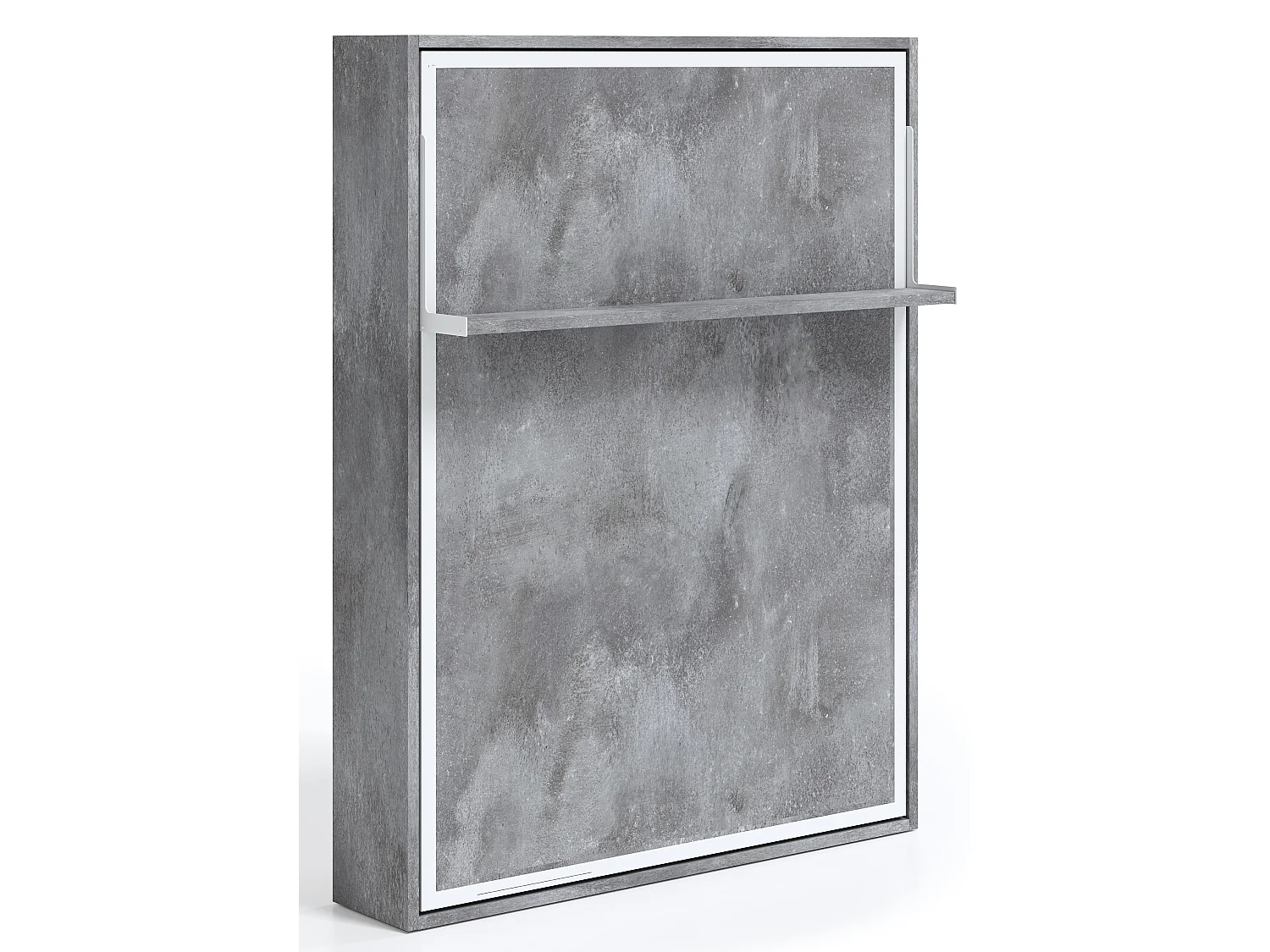 Lit escamotable vertical 140x190 avec étagère Habitat-Avec matelas-Cadre Gris ciment-Façade Gris ciment