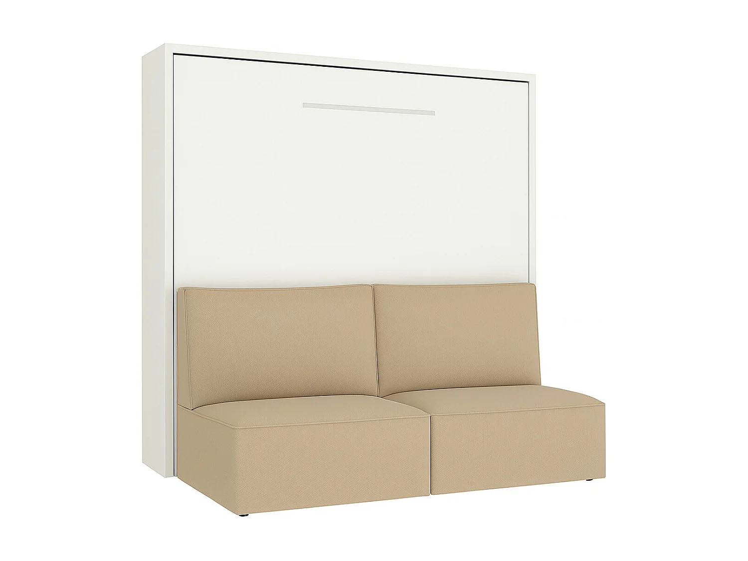 Lit escamotable horizontal avec banquette & coffres LOGIA-140x190-Canapé Beige-Structure Blanche