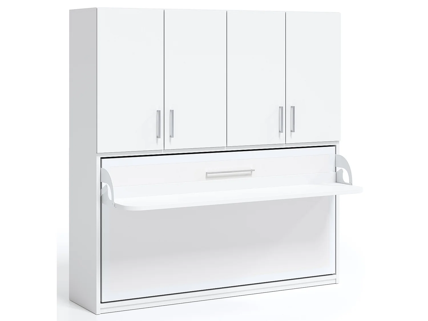 Lit escamotable horizontal 90x180 bureau et armoire 4 portes Spako-Gris ciment-Profondeur 34.5cm
