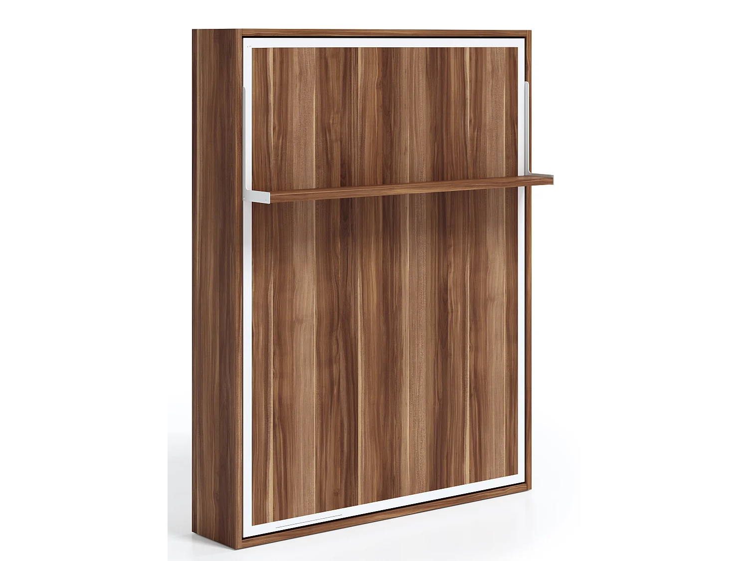 Lit escamotable vertical 90x190 avec étagère Habitat-Cadre Blanc-Façade Blanche