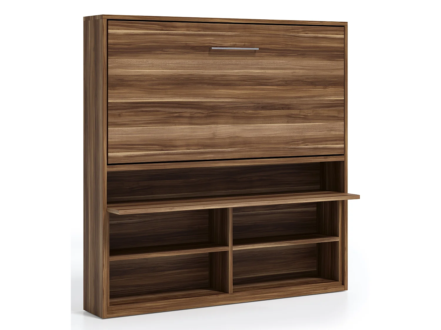 Lit escamotable horizontal 90x190 avec rangement et bureau Laura-Avec matelas-Cadre Blanc-Façade Anthracite