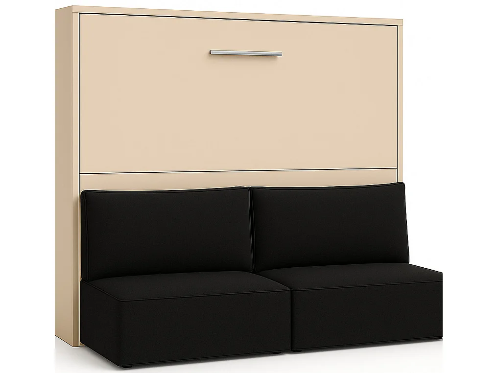 Lit escamotable horizontal LOGIA-120x200-Canapé Noir-Structure Vison-Version lit+canapé